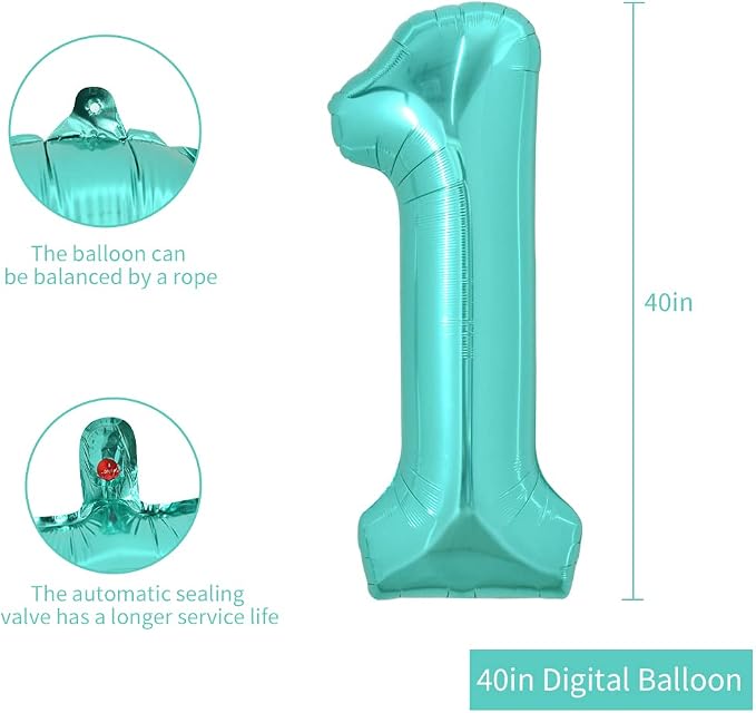 TONIFUL 40 Inch Large Teal Blue Number Balloons, Giant Jumbo Helium Foil Mylar - Image 2