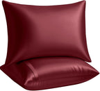 BLISSFORD Satin Pillowcase with Zipper, for Hair and Skin Care, Feels Soft and Cool Like a Silk Pillowcase, Satin Pillow Cases 2 Pack, Slik Pillow Cover, Burgundy, Queen, Set of 2