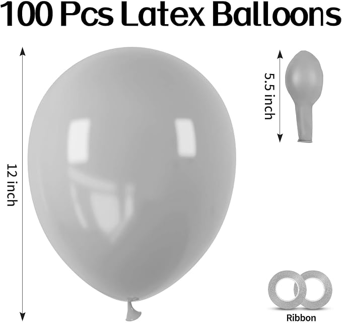 100pcs Gray Balloons 12 Inch Matte Latex Balloon | Helium Compatible, Baby - Image 2