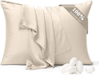 100% Pure Silk Pillowcase 2 Pack for Hair and Skin, Both Sides 23 Momme Grade 6A+ Mulberry Silk Pillowcases with Hidden Zipper, Soft&Smooth Cooling Pillow Cases (Buff Beige, King 20x36)