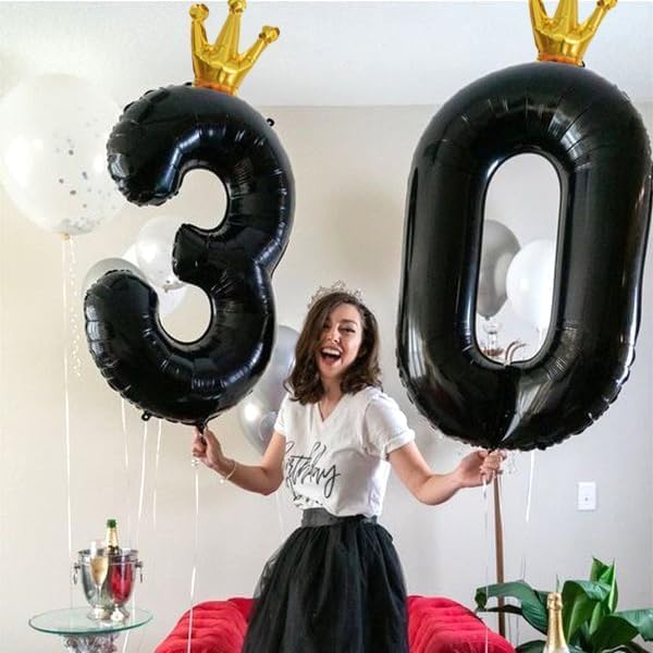 40 Inch Black Number Balloons, Big Crown Foil Number 8 Balloons - Image 6