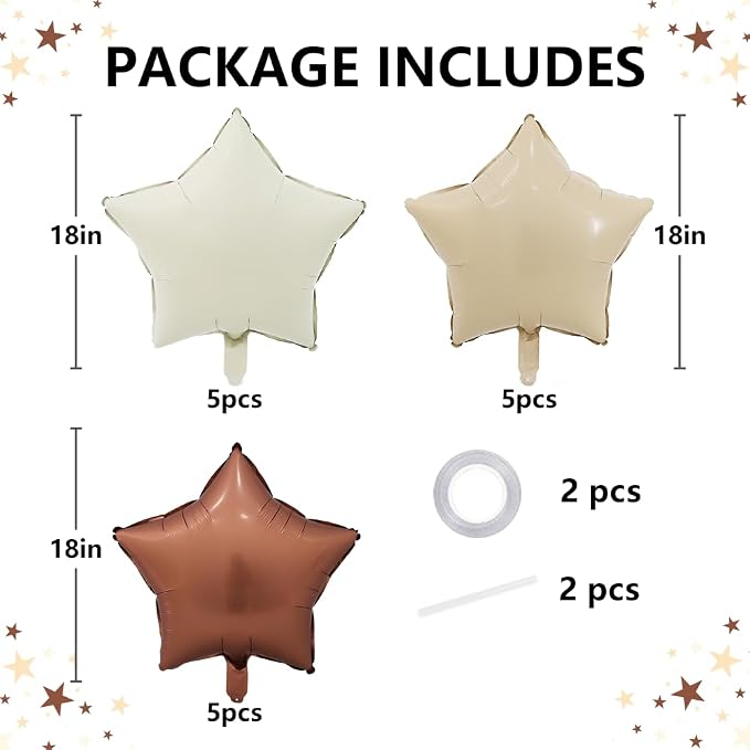 TONIFUL 15Pcs Star Shaped Balloons 18Inch Cream Caramel Brown Foil Balloons | - Image 2