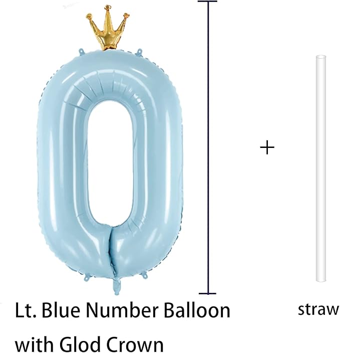 Number 0 Foil Balloon with Crown, 40-Inch Light Blue | Light blue number 0 foil - Image 2