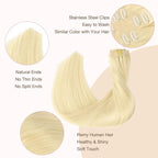 GOO GOO Clip in Hair Extensions Real Human Hair, Remy Human Hair Extensions Clip ins for Women, Natural Human Hair, 20inch 110g 7Pcs, 613R Bleach Blonde