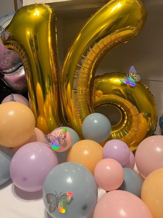 Gold 40 Inch Mylar Foil Number 16 61 Balloon, Birthday Digital Balloons - Image 5