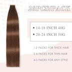 Human Hair Tape in Extensions, Chestnut Brown Mixed Dark Auburn Extensions Real Human Hair 20 Inch 20pcs Remy Straight Tape ins Invisible Tape in Hair Extensions Human Hair (4/4/33#,20 Inch)