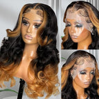 13x6 Lace Front Wigs Human Hair Pre Plucked Body Wave 13x6 1B/30 Ombre Transparent Lace Frontal Wigs With Baby Hairs Glueless Wigs Brown Highlight Balayage Wigs Human Hair Wigs For Women 24 Inch