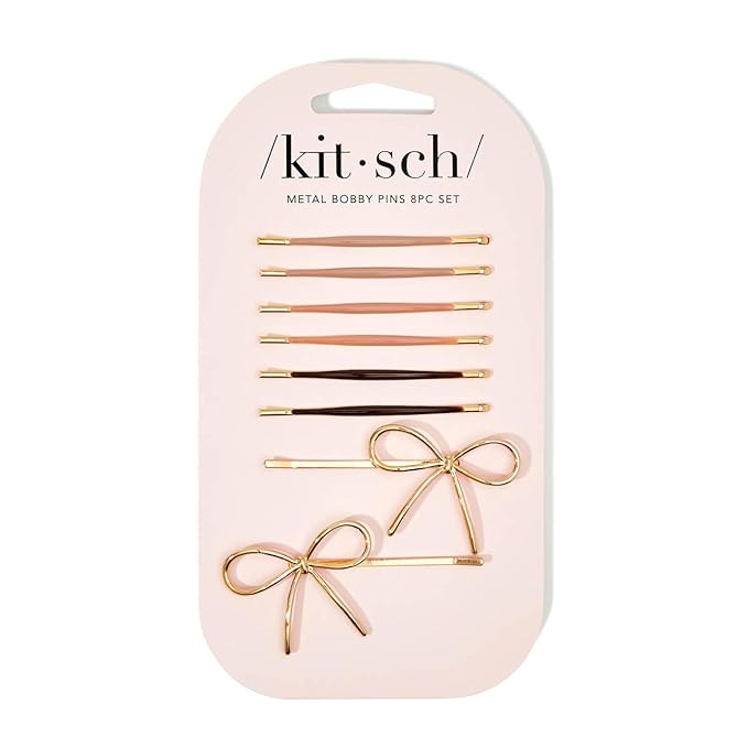 Kitsch Metal Hair Bobby Pins, 8 Count Barrettes for Women, Enamel Puffy & Bow Hair Pins, Hair Accessories & Bun Hair Clips for Girls, Use to Clip Ballet Hair Net | Ideal Gifts for Women, Rosewood