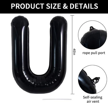 TONIFUL 40 Inch Large Black U Letter Balloons, Jumbo Helium Foil Mylar Balloons - Image 2