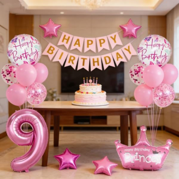 32 inch Pink Number 9 Balloons，9th Large Foil Balloons Pink Decorations - Image 3