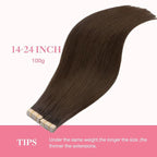 GOO GOO Tape in Hair Extensions Human Hair, 4A Chocolate Brown, 22inch 100g 40pcs, Skin Weft Seamless Invisible, Silky Straight with Thick Ends, Remy Human Hair