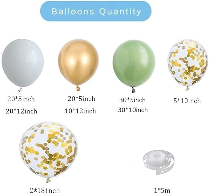 137PCS Sage Green Balloon Garland Arch Kit White Gold Confetti Balloons Retro - Image 2