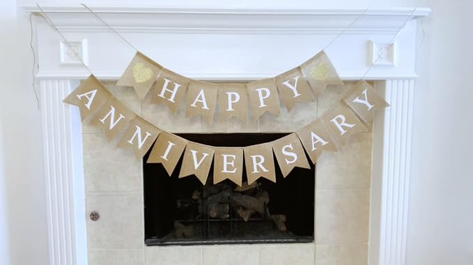 "Happy Anniversary" Burlap Banner – Rustic “Happy” and “Anniversary” across - Image 9