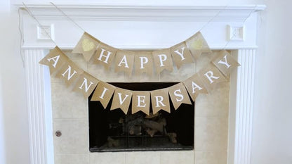 "Happy Anniversary" Burlap Banner – Rustic “Happy” and “Anniversary” across - Image 9