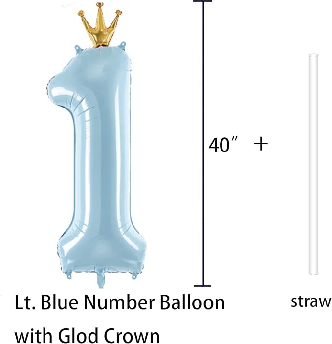 Number 1 Foil Balloon with Crown, 40-Inch Light Blue | Light blue number 1 foil - Image 2