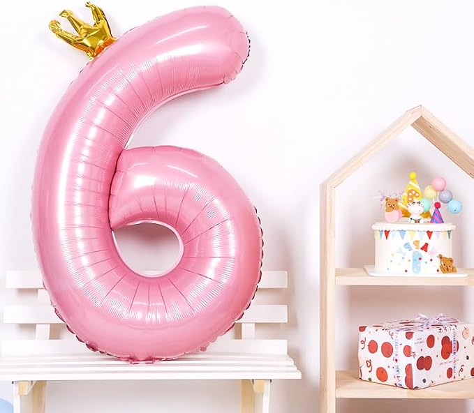 40 Inch Crown Pink Number 6 Balloon, Big Conjoined Light Pink Foil Mylar Helium - Image 6