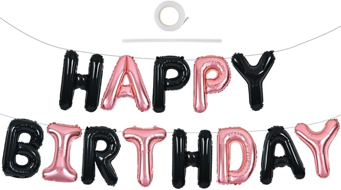 TONIFUL Black Rose Gold Happy Birthday Balloons Banner 16 Inch Mylar Foil by TONIFUL