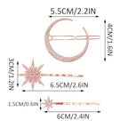 BARTOSI Moon Star Hair Clips Rose Gold Rhinestone Hair Pins Crystal Bobby Pins Bride Wedding Celestial Hair Accessories for Women and Girls (Pack of 3)