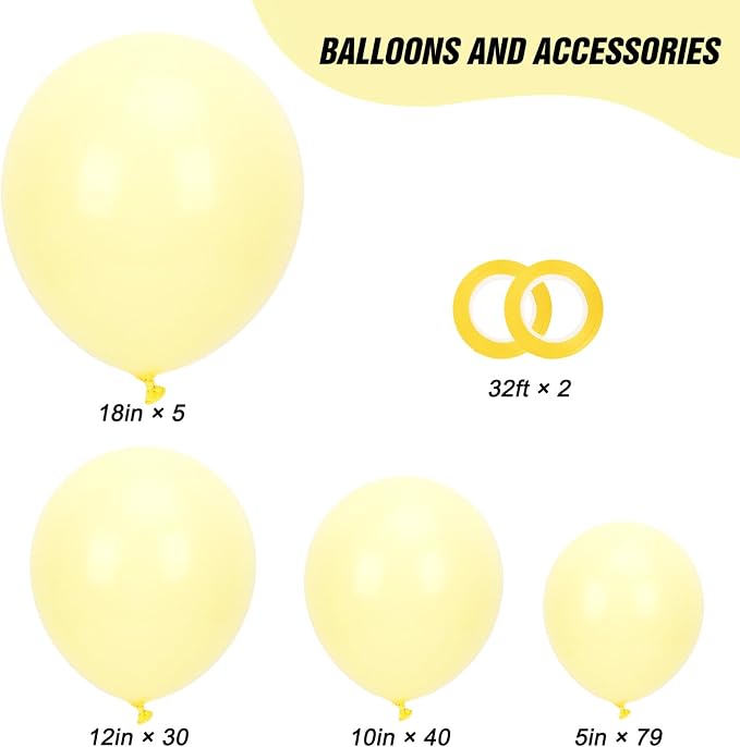 RUBFAC Pastel Yellow Balloons Different Sizes Light Yellow Balloon 154pcs | - Image 2