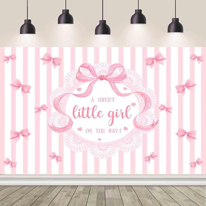 AIBIIN 10x7ft A Sweet Little Girl is on The Way Photography Background Pink Bow by AIBIIN
