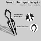Prestige Hair Pins,French U-Shaped Hair pin 3Pack Elegant Women Hair Accessories Suitable for Thick or Thin Hair (Black, Leopard print, Blue)