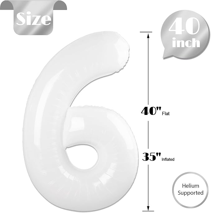 White Number 6 Balloon 40 Inch - Image 5