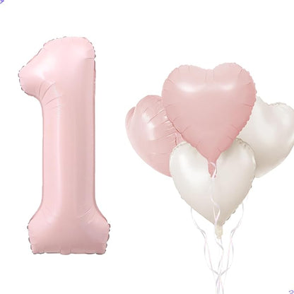 Pink 1 Balloon Number Pastel Pink 1st Birthday Party Decorations by Unknown