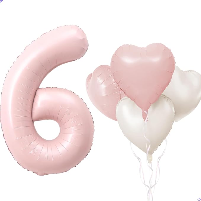Pink 6 Balloon Number Pastel Pink 6th Birthday Party Decorations by Unknown