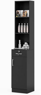Wall Mount Salon Stations for Hair Stylist, Hair Salon Storage Cabinet, Beauty Barber Station with Lockable Drawer, Shelves, Storage Cabinet, Black