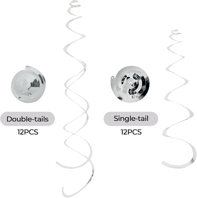 24 PCS Silver Foil Hanging Swirl, Sparkle Ceiling Hanging Decorations, Plastic - Image 2