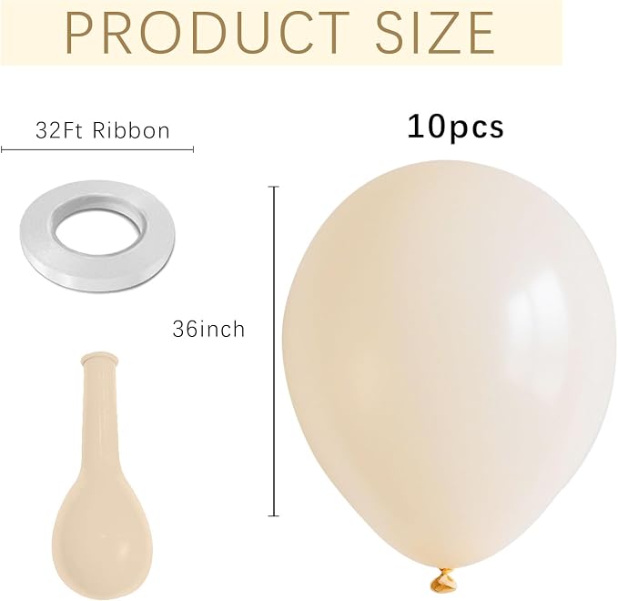 Cream Balloons 10 Pack 36 inch Latex Party Neutral Round Beige Sand White - Image 2