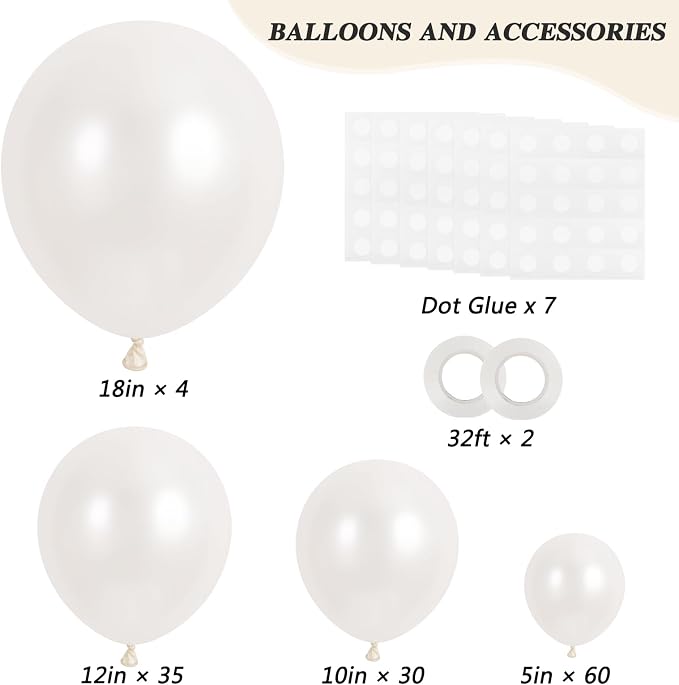RUBFAC White Balloons Different Sizes Pearl White Balloon Arch Kit 129pcs | - Image 2