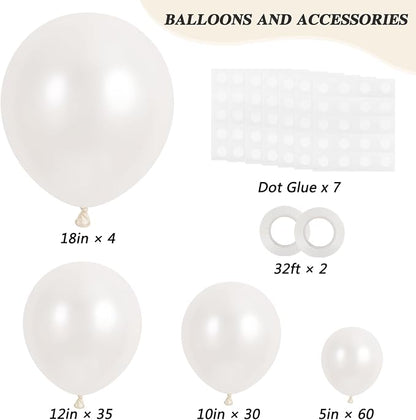 RUBFAC White Balloons Different Sizes Pearl White Balloon Arch Kit 129pcs | - Image 2