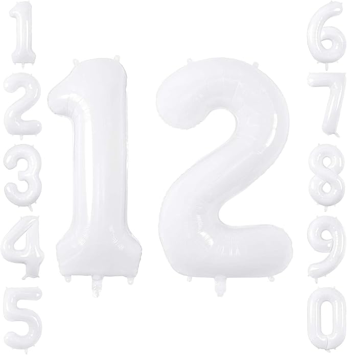 White Number 12 Balloon 40 Inch, Large Matte White 1 and 2 Foil Balloons Set by Unknown