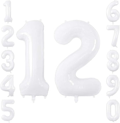 White Number 12 Balloon 40 Inch, Large Matte White 1 and 2 Foil Balloons Set by Unknown