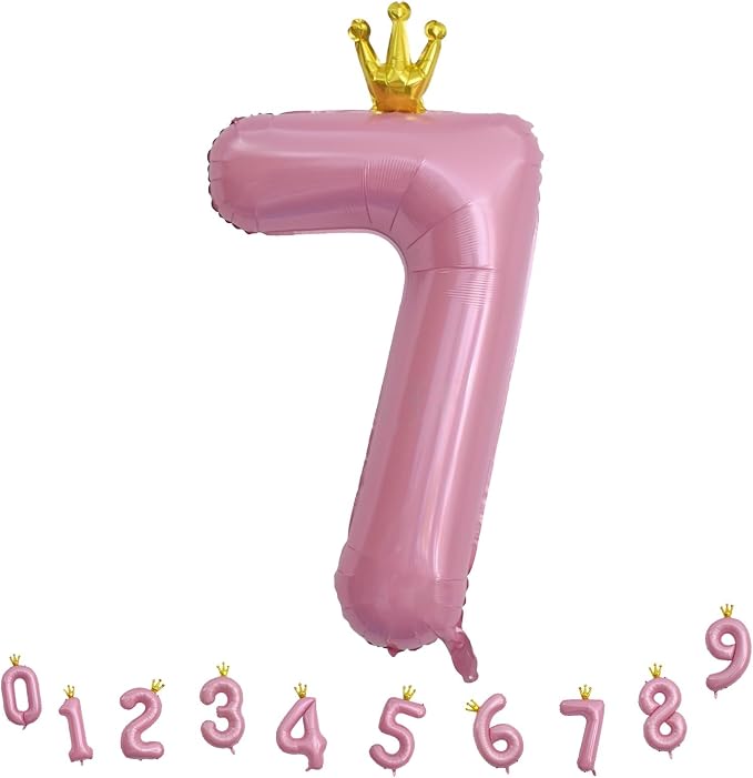 Pastel Pink Crown Number 7 Balloon, 40 Inch Light Pink Number 0-9 Set - Image 9