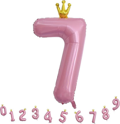 Pastel Pink Crown Number 7 Balloon, 40 Inch Light Pink Number 0-9 Set - Image 9