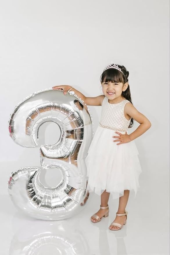 Large Number Balloons 40 Inch Silver 3 Balloon - Image 4