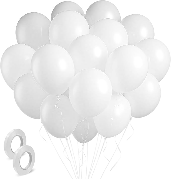 White Balloons Latex Birthday Decorations 100 Pack 12 inch Round Ballons by BOMSI