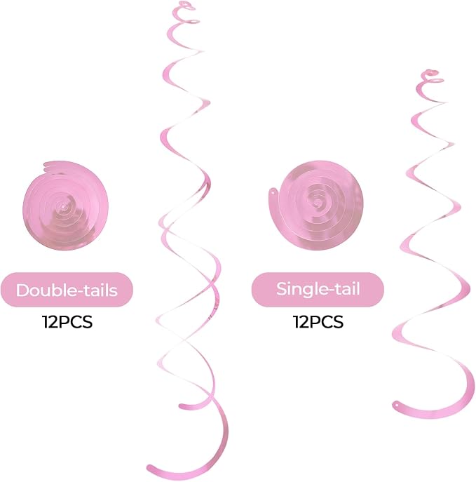 24 PCS Pink Hanging Swirl, Sparkle Ceiling Hanging Decorations, Plastic - Image 2