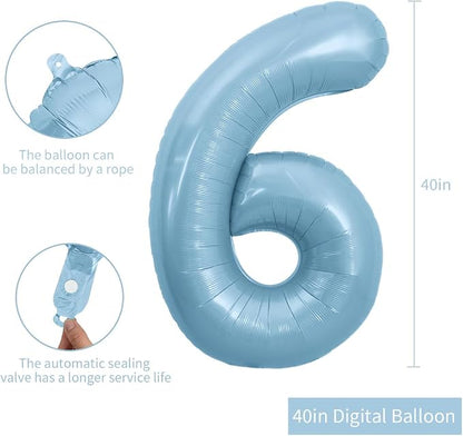 TONIFUL 40 Inch Pastel Blue Number 6 Foil Balloons Large Mylar Foil Digital 6 - Image 2