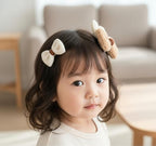Hair Clips for Baby Girls-8 Pcs Beige Hair Accessories with Knitted Flower, Bow, Butterfly Designs-Soft Wool and Crochet Hairpins-Non-Slip Barrettes for Daily and Occasional Wear (Design 3-8pc Set)