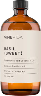 VINEVIDA Sweet Basil Essential Oil - 16 oz - Undiluted - DIY Candle Scents - Bulk for Soap Making & Skin Safe