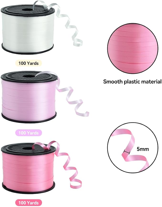 TONIFUL Pink, Light Pink and Silver Curling Ribbon Balloon String | 300 yards - Image 2