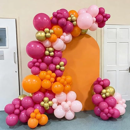 Pink and Orange Balloons Arch 12inch Hot Pink Orange 5inch Metallic Gold Latex - Image 8