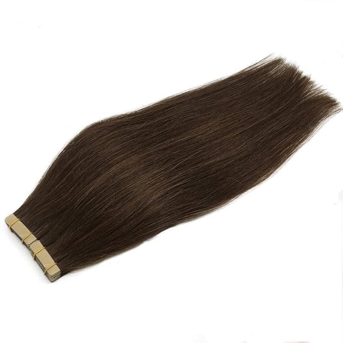 GOO GOO Tape in Hair Extensions Human Hair, 4A Chocolate Brown, 26inch 60g 20pcs, Skin Weft Seamless Invisible, Silky Straight with Thick Ends, Remy Human Hair