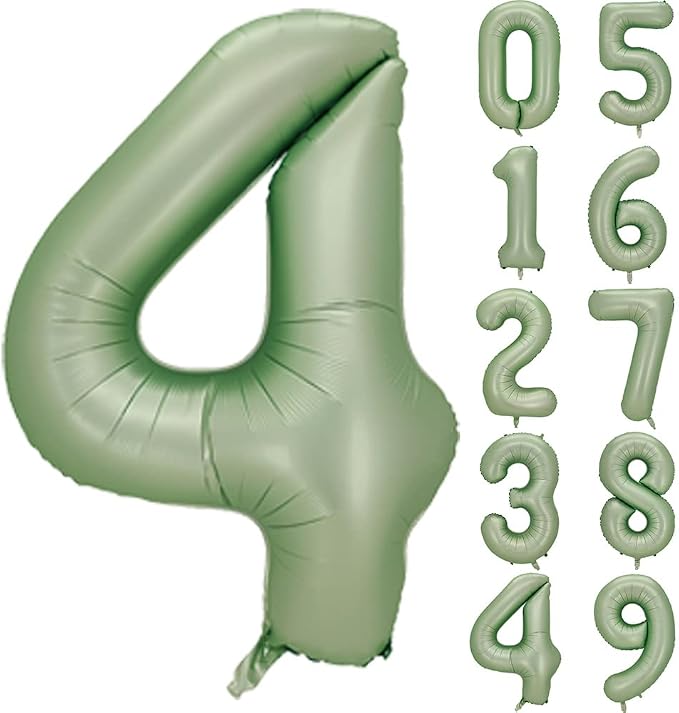 Number 4 Balloon, 40-Inch Sage Green Number Balloon | 40-inch foil balloon by GifloonOfficial