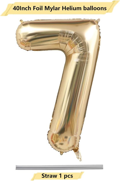 Light Gold Number 7 Foil Balloon 40IN Champagne Gold 7 Mylar Helium Balloon | - Image 2