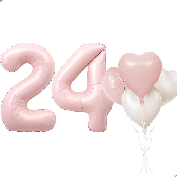Pink 24 Balloon Number Pastel Pink 24th Birthday Party Decorations by Unknown