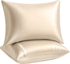 BLISSFORD Satin Pillowcase with Zipper, for Hair and Skin Care, Feels Soft and Cool Like a Silk Pillowcase, Satin Pillow Cases 2 Pack, Slik Pillow Cover, Light Beige - King Size, Set of 2